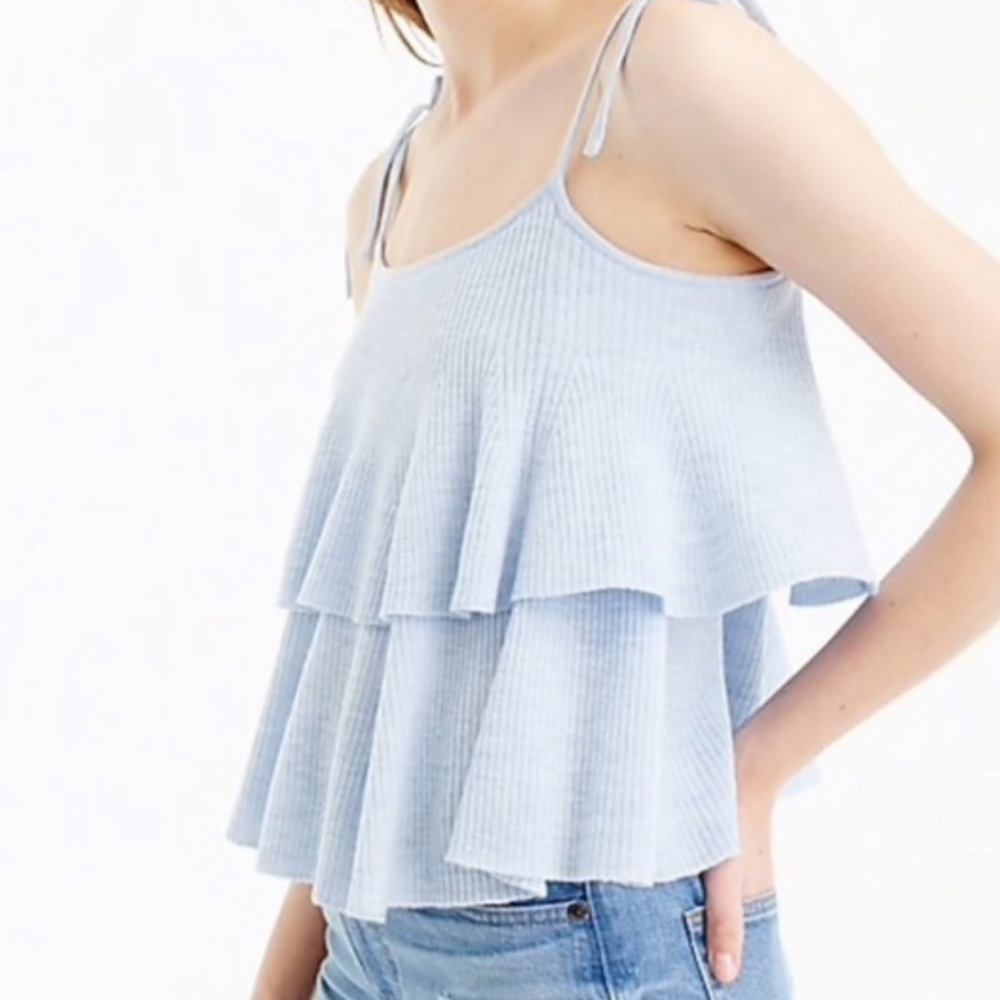 J. Crew Knit Tiered Top in Merino Wool Blue